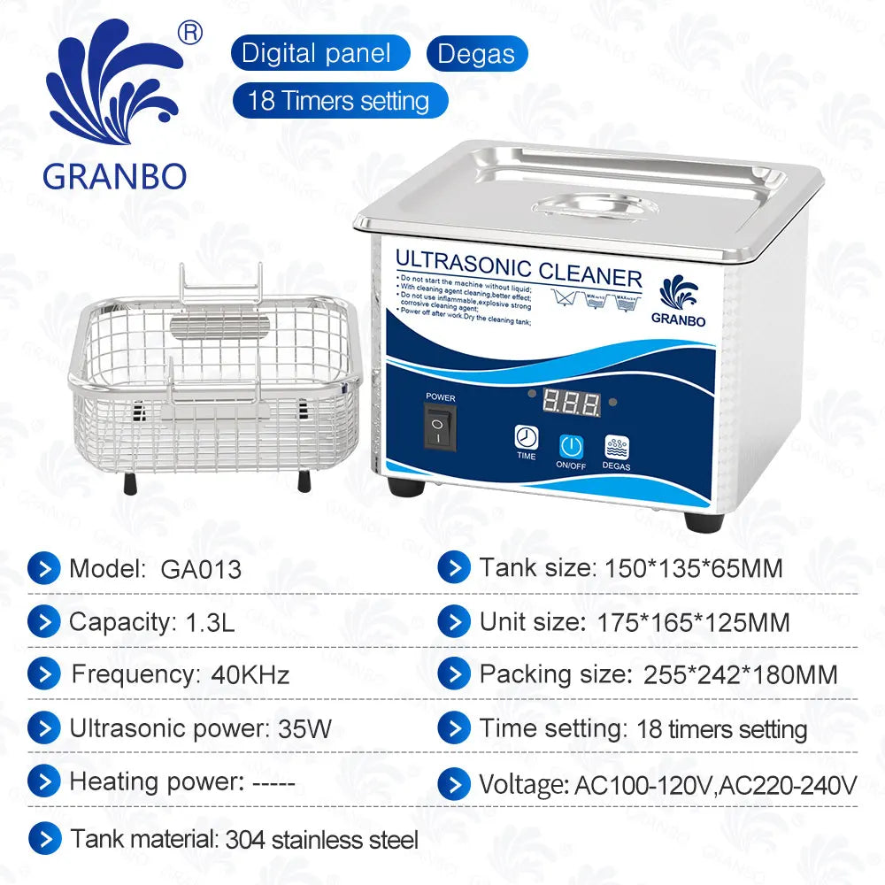 Tidesmit 1L ultrasonic cleaner with digital degas, 30-minute timer, and dual 35W/60W power for jewelry and electronics