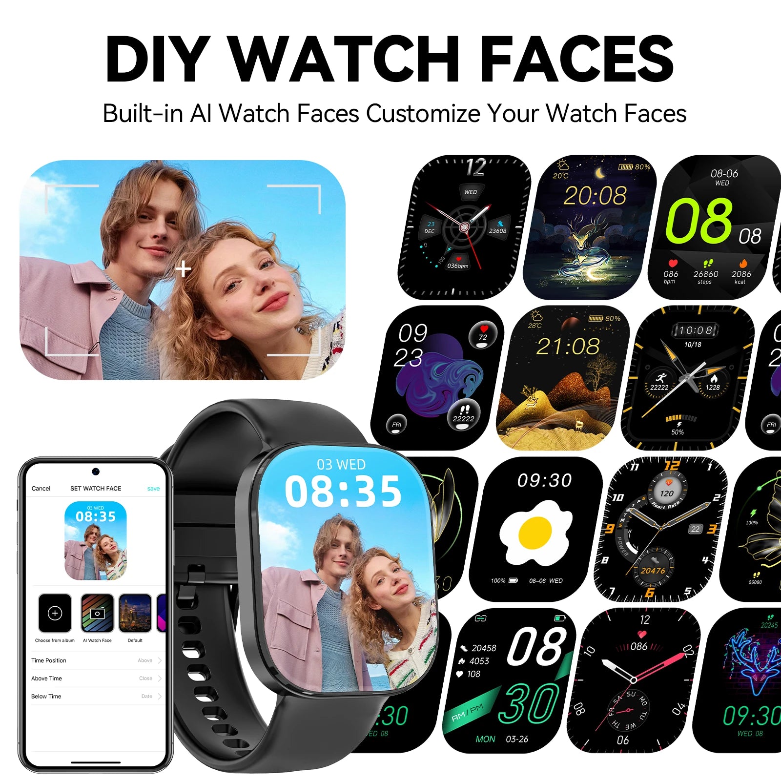 Men Smart Watch 1.88 Inch HD TFT Large Screen Bluetooth Dial Answer Call IP68 Waterproof Fitness Tracker 24H Sleep Health Monitor DIY Custom Watch Faces Multi Sports Modes Ultra Long Standby Smartwatch For Android IOS