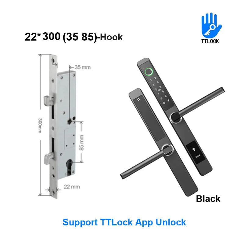 3CM Width Waterproof Aluminum Door Lock Bluetooth Fingerprint Digital Code TTLock Smart Sliding Door Lock 2885 3585 4585 Mortise