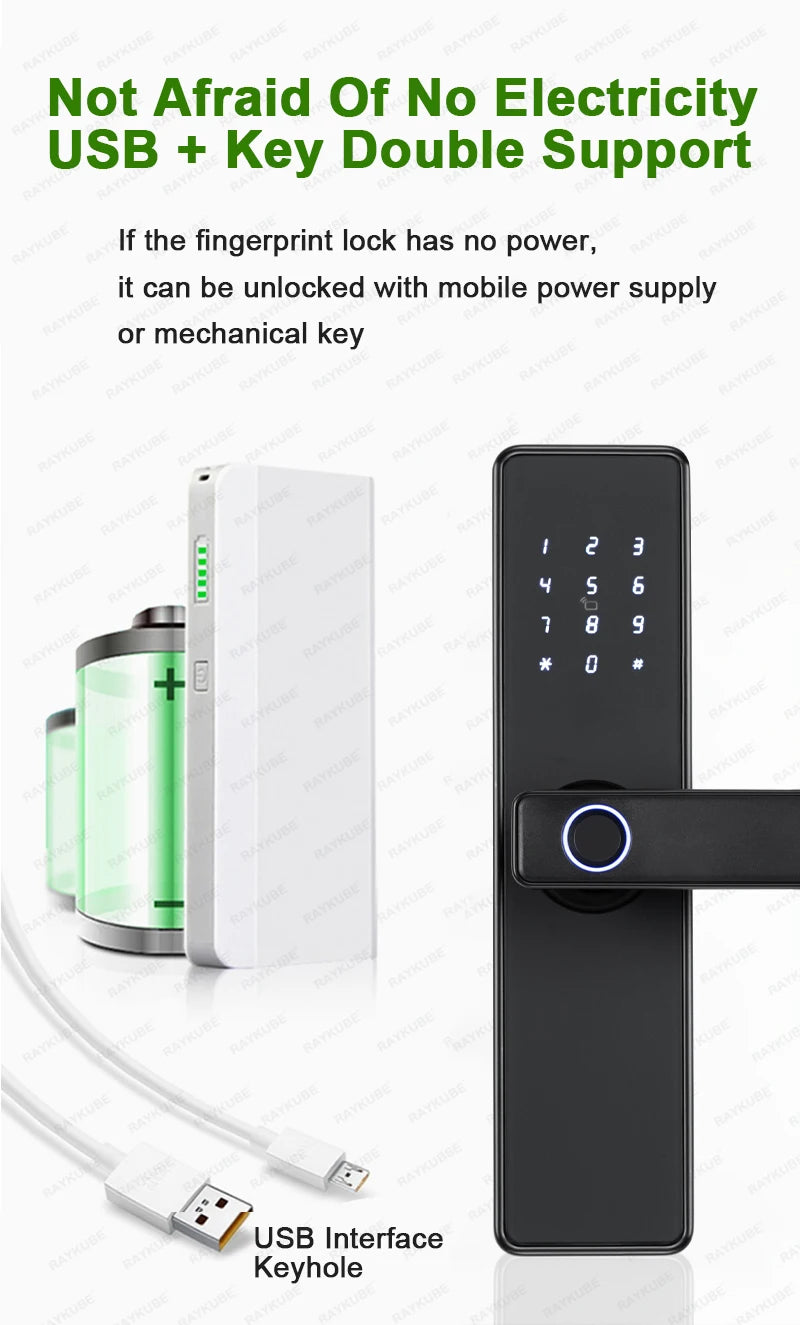 RAYKUBE K20 9-language Biometric Fingerprint Door Lock Electronic Door Lock with  Tuya APP/IC Card/Password/ Key Unlock