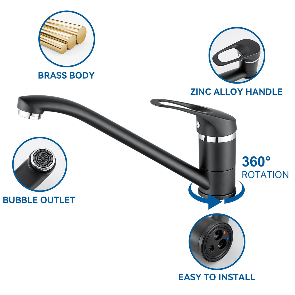 Black Kitchen Tap, Slanted Design 360 Swivel Bathroom Basin Faucet Hot Cold Water Mixer, Brass Stainless Steel Sink Tap, Removable Aerator PEX Hose, Standard G3/8 Modern Home Laundry Countertop Mounted Water Tap