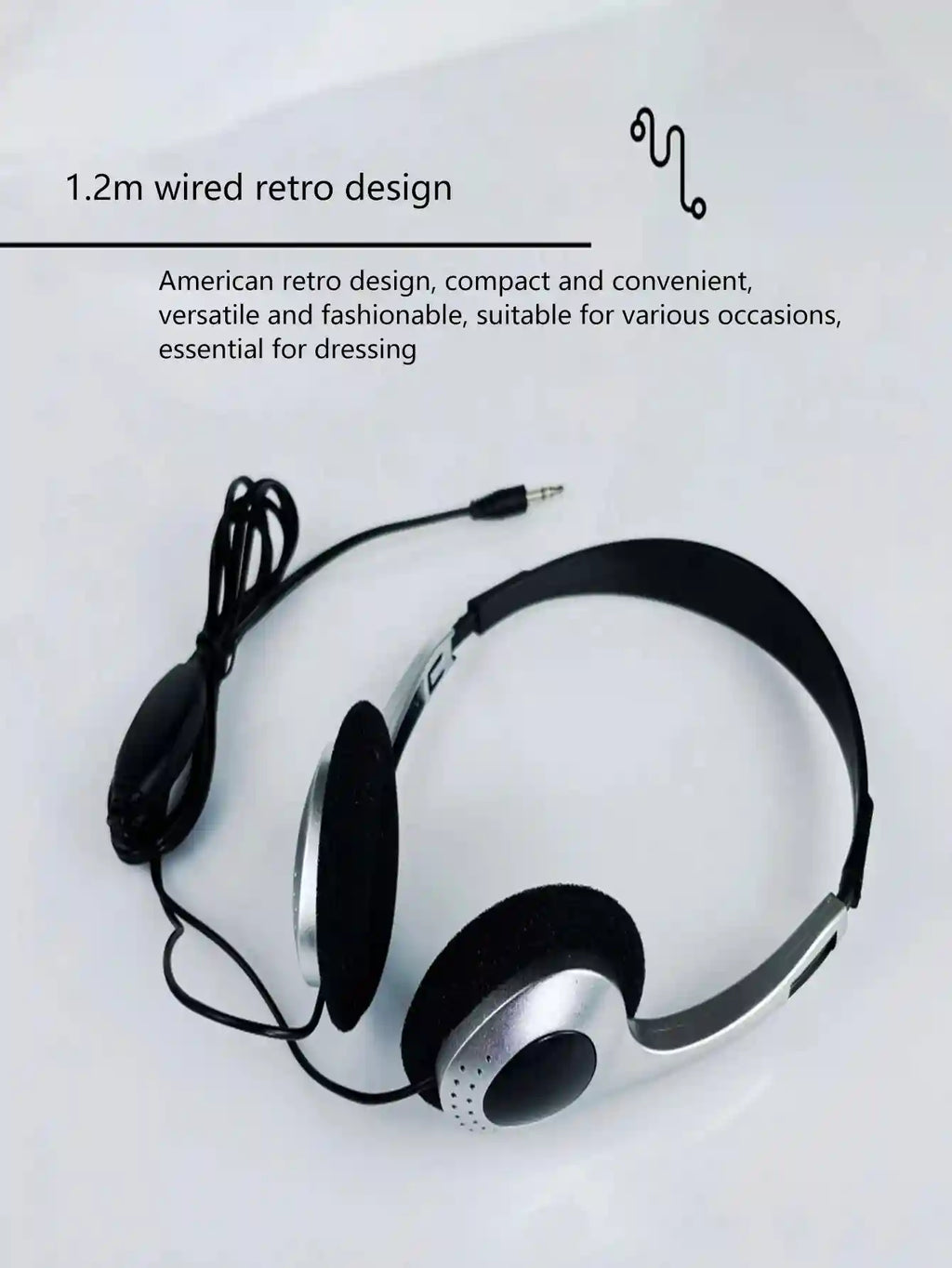 Retro Wired Headphones in Silver - Studio Comfort Over-Ear Design Tidesmit