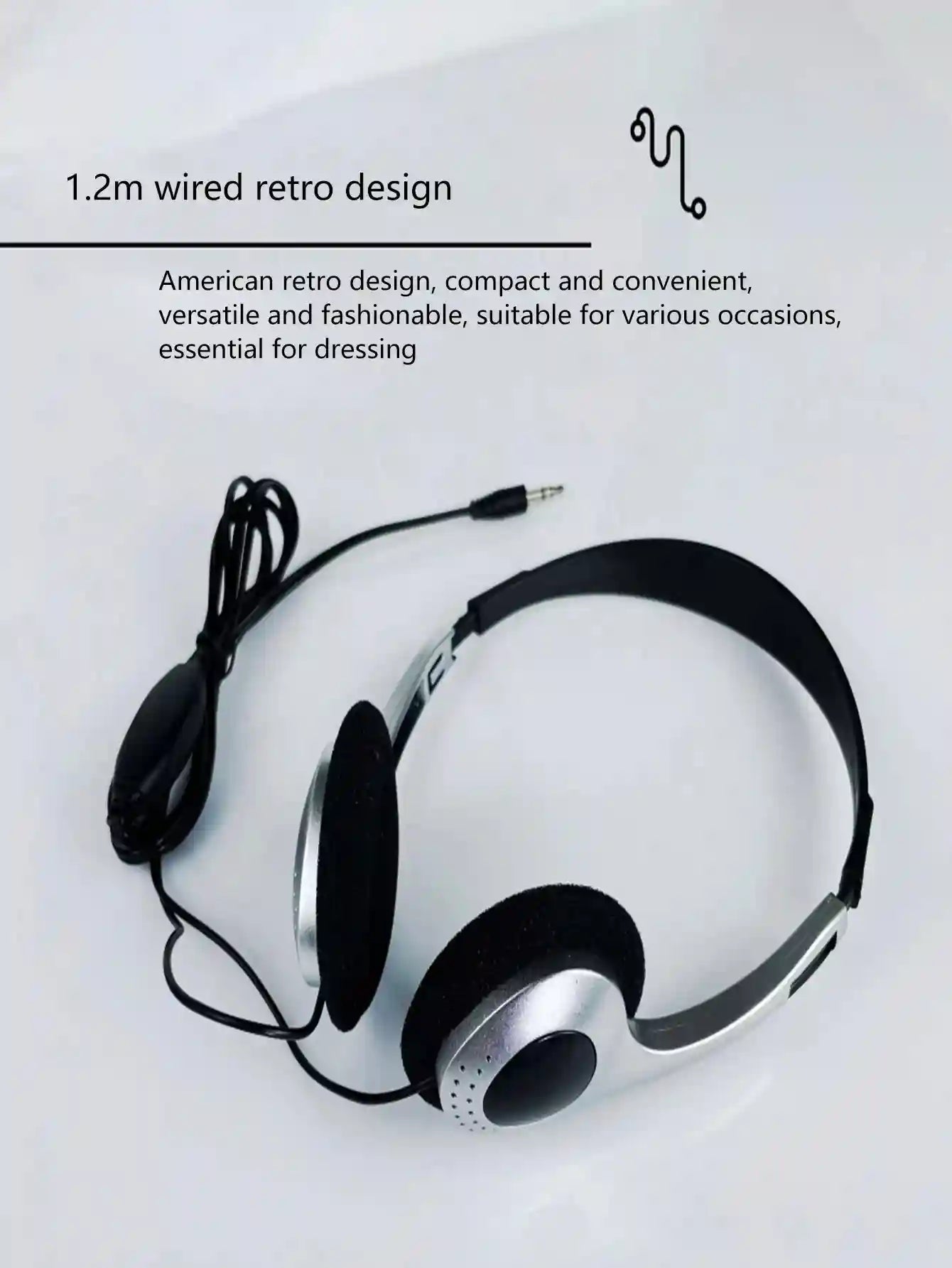 Retro Wired Headphones in Silver - Studio Comfort Over-Ear Design Tidesmit