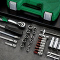 46-Piece 1/4" Ratchet and Socket Tool Set for Automotive Repair