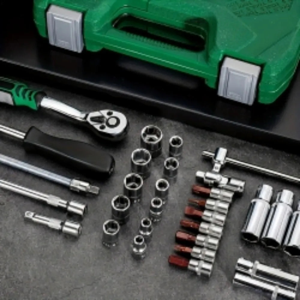 46-Piece 1/4" Ratchet and Socket Tool Set for Automotive Repair
