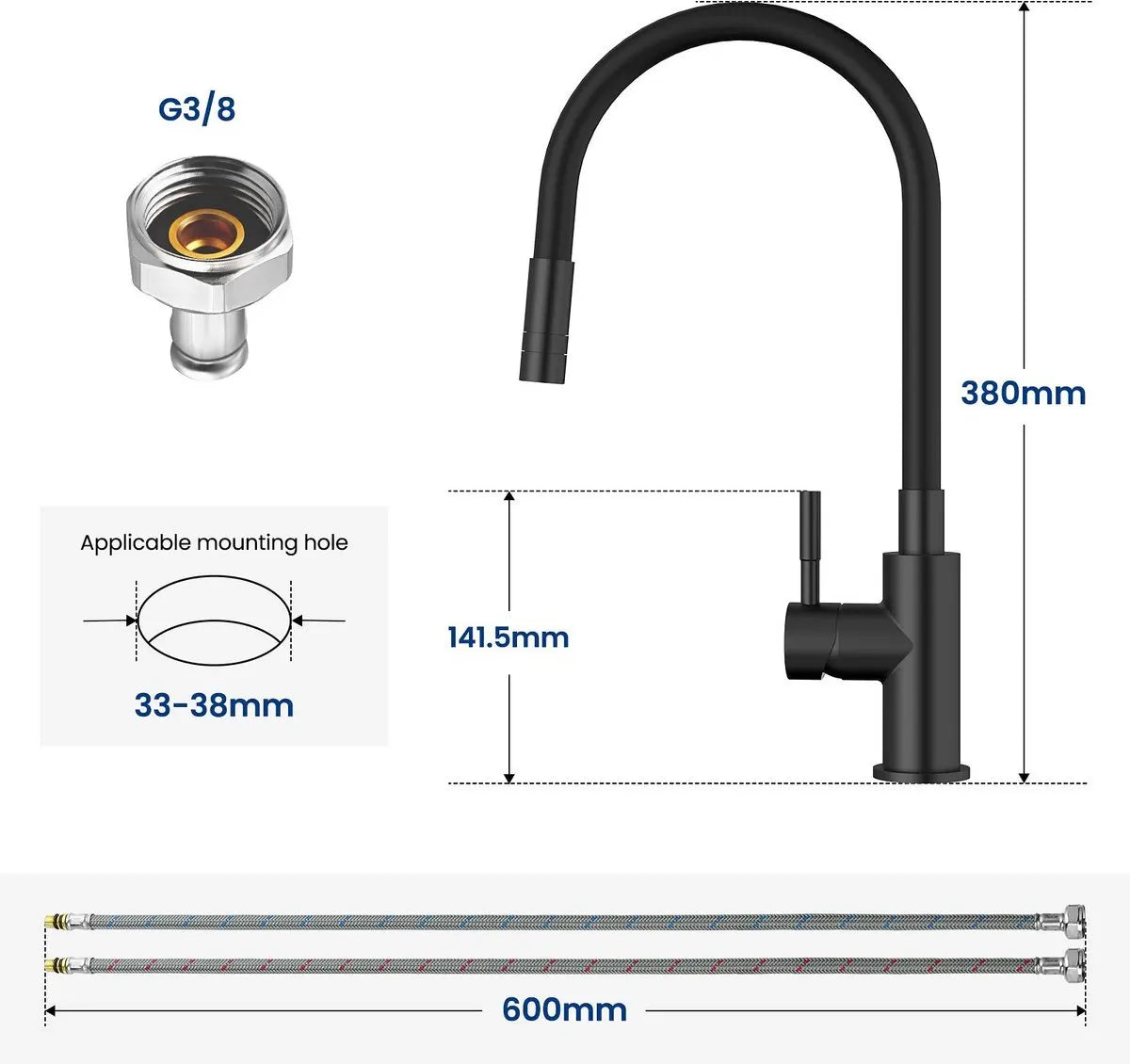 Flexible Kitchen mixed with 2 Types of Jets, Fl Fl, Hot and Cold Water, tilting at 360 °