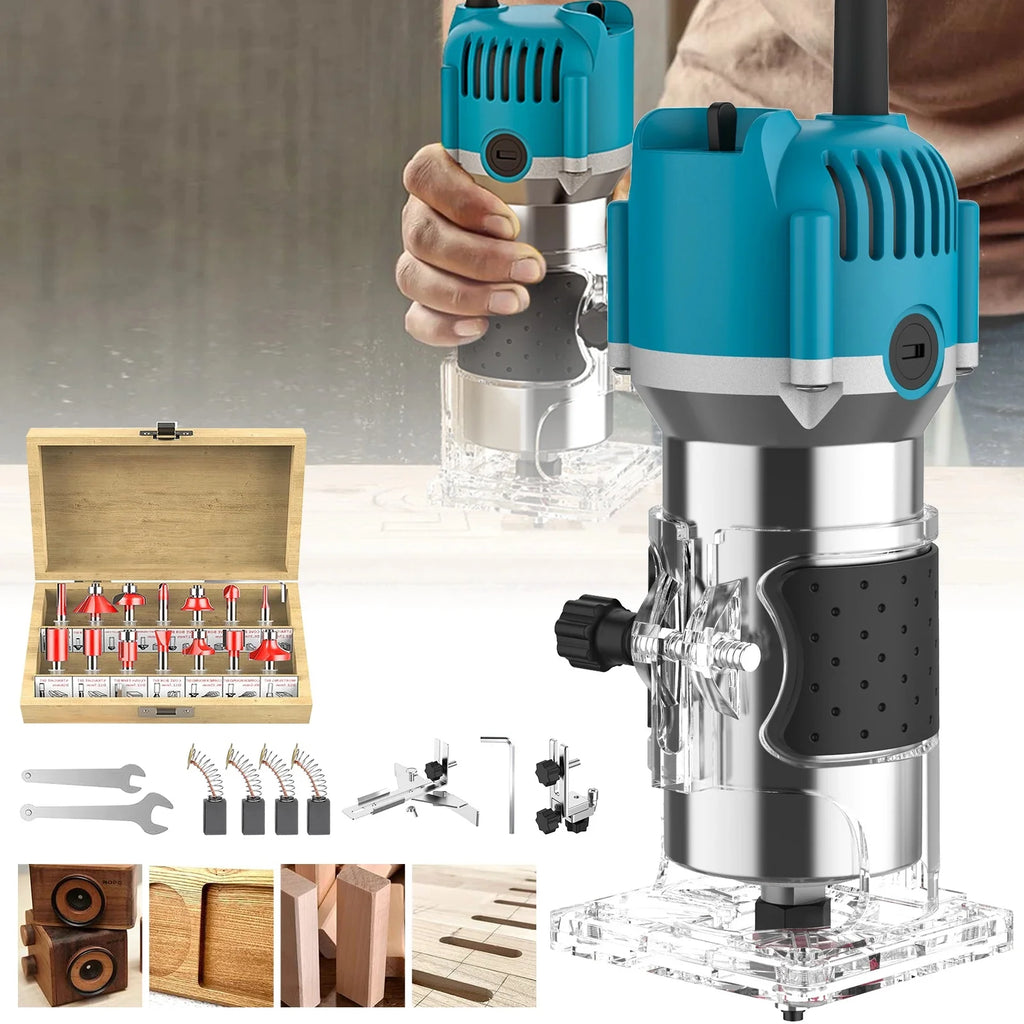 30000RPM High-Power Woodworking Router Electric Trimmer Carving Machine Wood Trimmer Suitable for Wood Carving and Cutting Tools