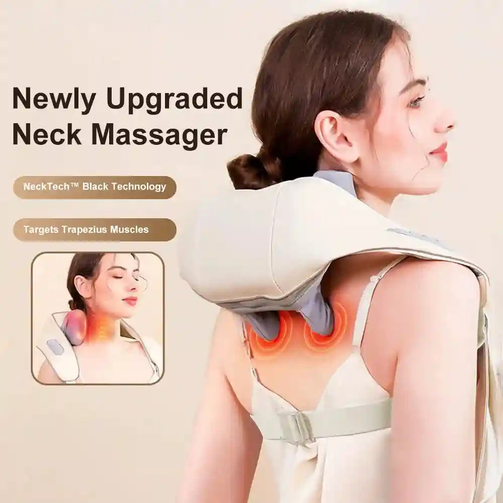 Wireless Electric Neck Massager - 3D Shiatsu Kneading with Heat Massage Roller Tidesmit