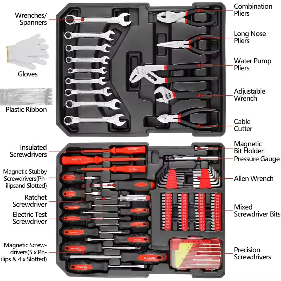 799pcs Mechanic Tool Set Home Repair Tool kit Wrenches Socket with Trolley Case Hand Tools for Daily Use Househould Work Repair