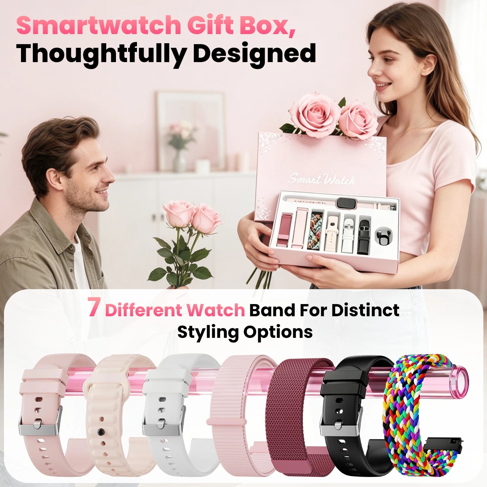 Ladies Smart Watch Fitness Tracker 2026 Updated Version 1.83" HD Screen 115+ Sports Mode Health Watch Sleep Heart Rate Menstrual Tracking Waterproof with 7 Bands Gift Box Women Birthday Gift