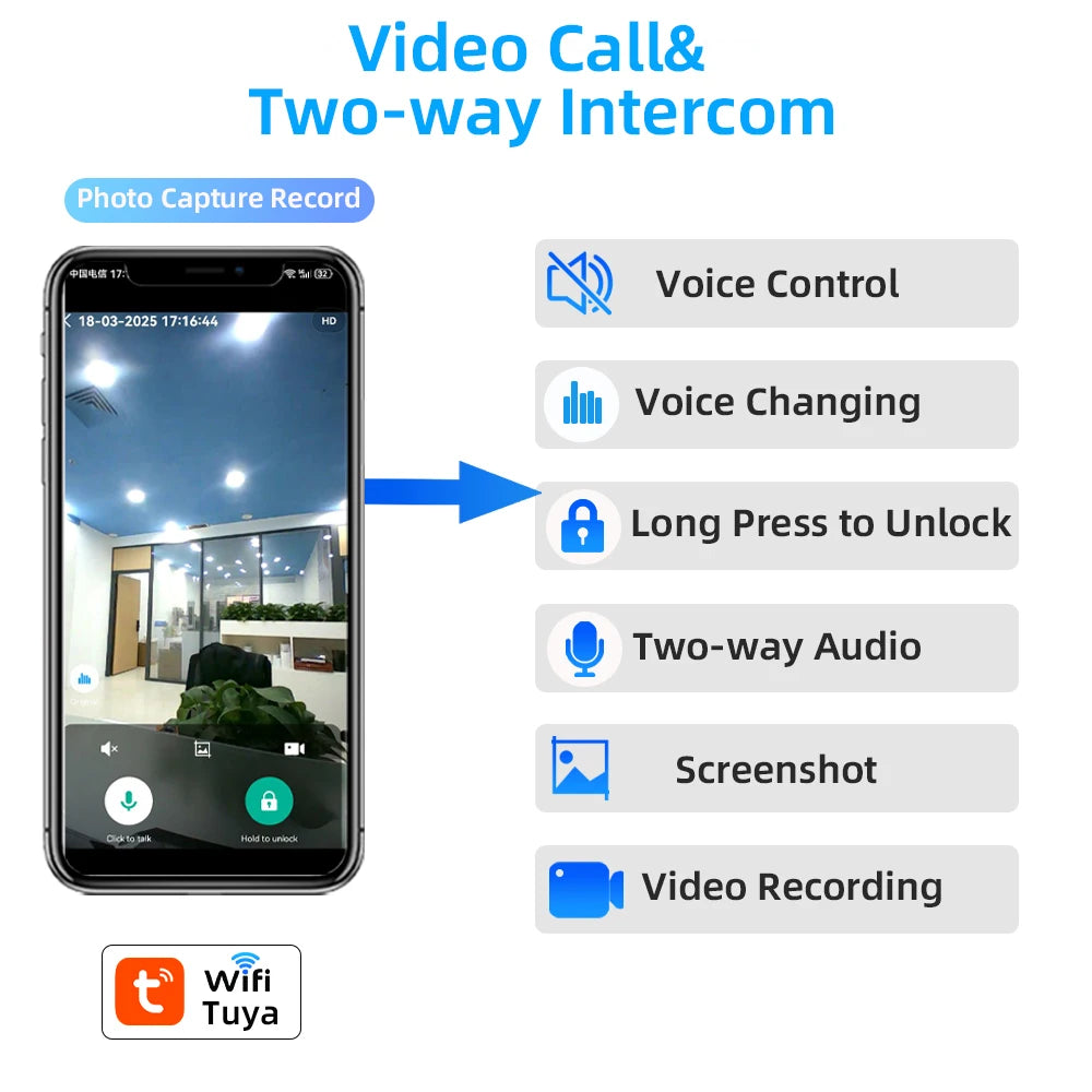 RAYKUBE P8 Tuya WiFi Camera Palm Vein Smart Lock Face Recognition Digital Fingerprint Lock With Video Call 21-language Voice