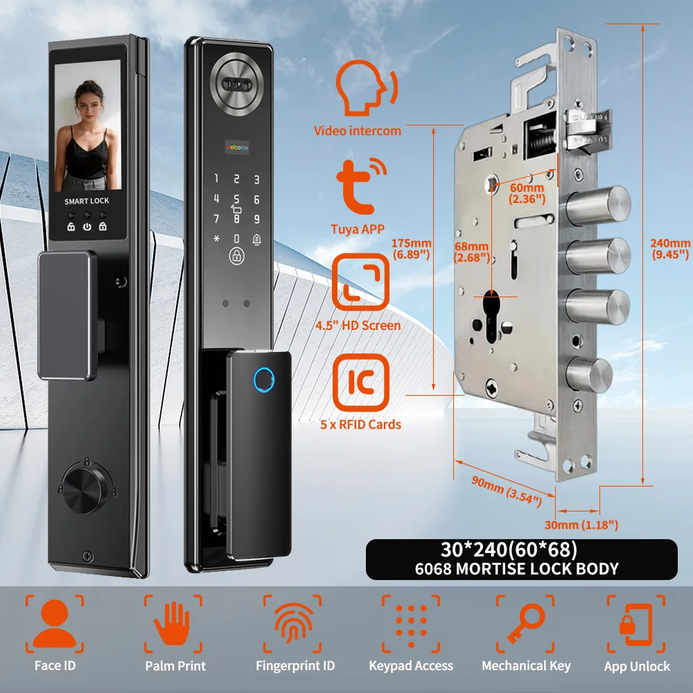 Tuya App Face Recognition Smart Door Lock with WiFi, Camera, and Voice Intercom