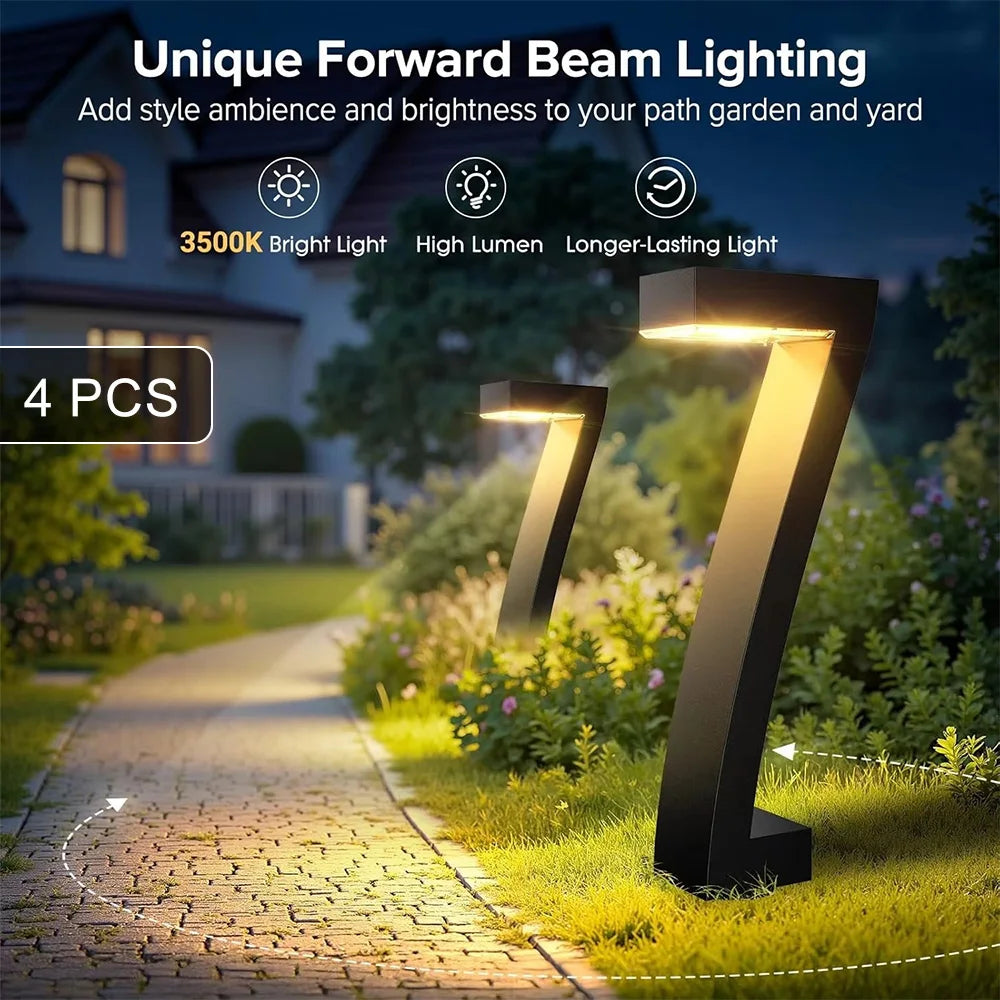 4 Pack Solar Pathway Lights Outdoor Waterproof LED Garden Lights Modern Number 7 Design Warm White Lawn Lights for Walkway Patio Yard Landscape Decor