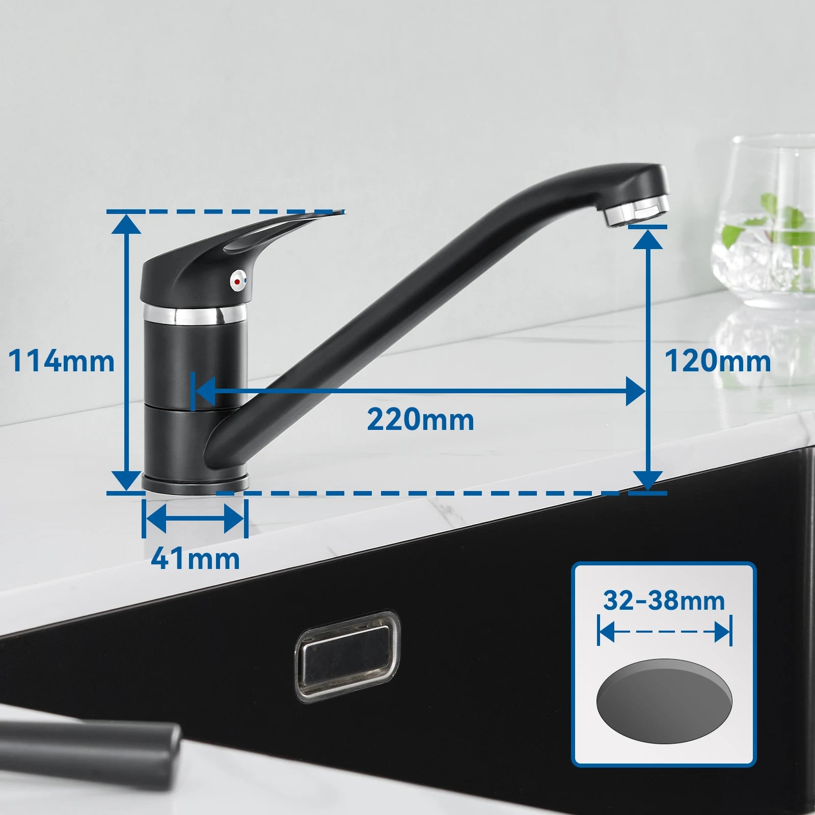 Black Kitchen Tap, Slanted Design 360 Swivel Bathroom Basin Faucet Hot Cold Water Mixer, Brass Stainless Steel Sink Tap, Removable Aerator PEX Hose, Standard G3/8 Modern Home Laundry Countertop Mounted Water Tap