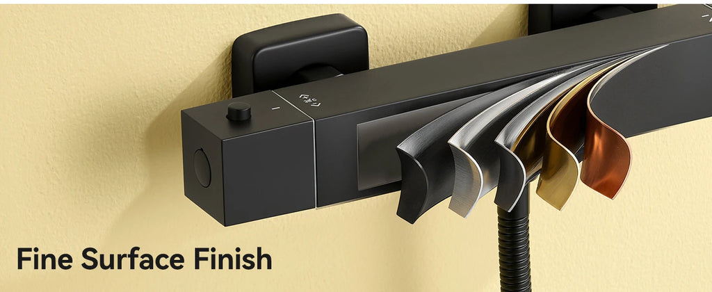Thermostatic Shower Faucet, Square, Wall-mounted Mixer, Black Thermostatic Mixer, Automatic Thermostat Control, 38°C, G1/2