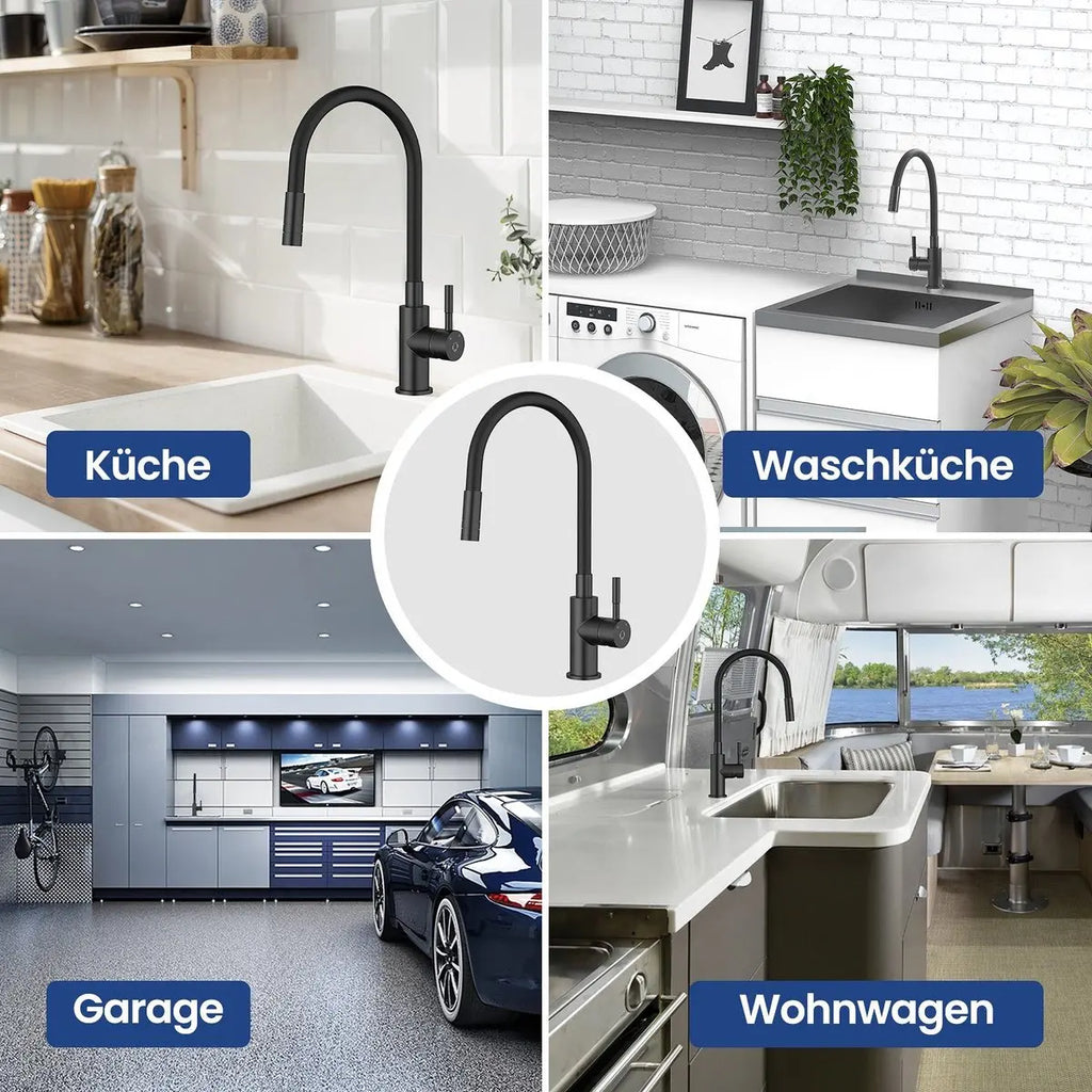 Black Kitchen Faucet with 2 Spray Types, Pull-Down Mixer, Hot and Cold Water, 360° Swivel