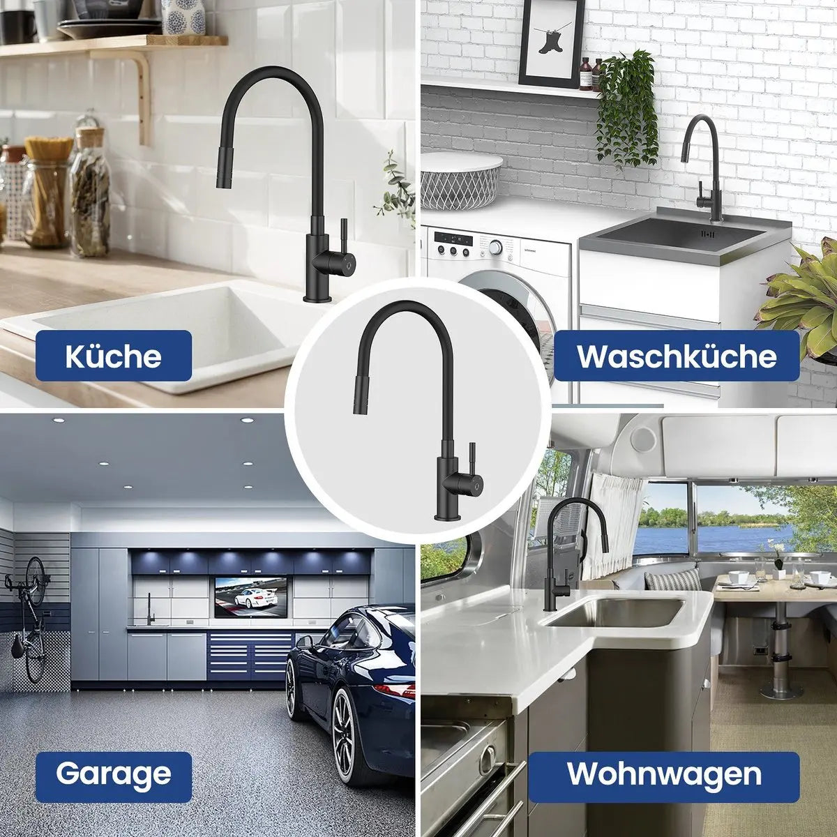 Black Kitchen Faucet with 2 Spray Types, Pull-Down Mixer, Hot and Cold Water, 360° Swivel