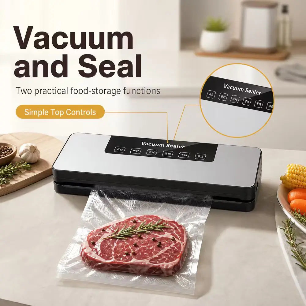 Vacuum Sealer Machine With Purple‑Light Sterilization 6‑in‑1 Automatic Food Sealer Dry & Wet Mode Strong Suction Household Food Preservation Sealing Machine