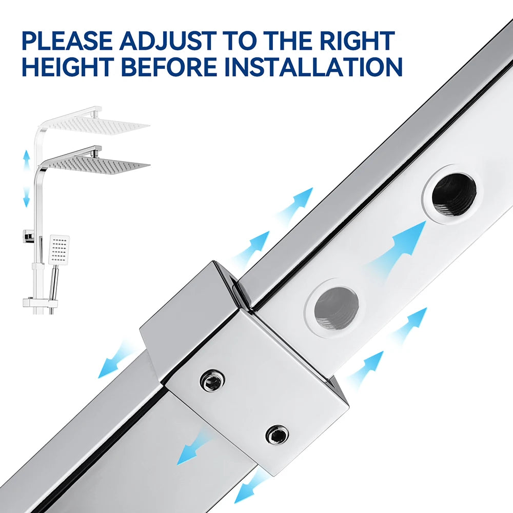 Shower Column with Thermostatic faucet, Wall-mounted Shower System, 30 × 20 cm Rain shower head, suitable for bathtubs