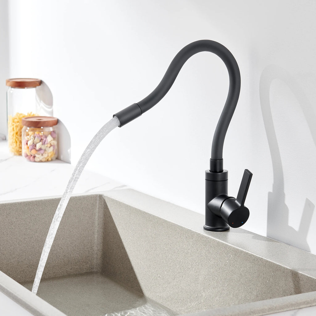 Kitchen Tap Black, Universal Flexible Kitchen Faucet 360 Swivel, Water Saving Hot Cold Mixer Zinc Alloy, Single Handle with Aerator, Sink Mixer Tap for Home Modern Design Replacement