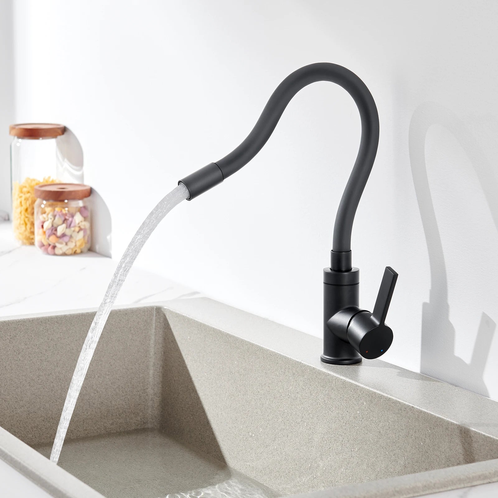 Kitchen Tap Black, Universal Flexible Kitchen Faucet 360 Swivel, Water Saving Hot Cold Mixer Zinc Alloy, Single Handle with Aerator, Sink Mixer Tap for Home Modern Design Replacement