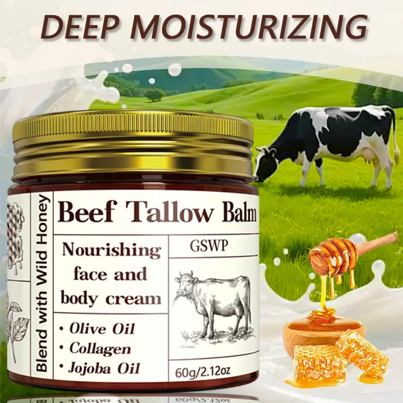 GSWP Beef Tallow Moisturising Cream, containing honey and collagen, provides deep hydration. Gentle and non-irritating.60g/120g
