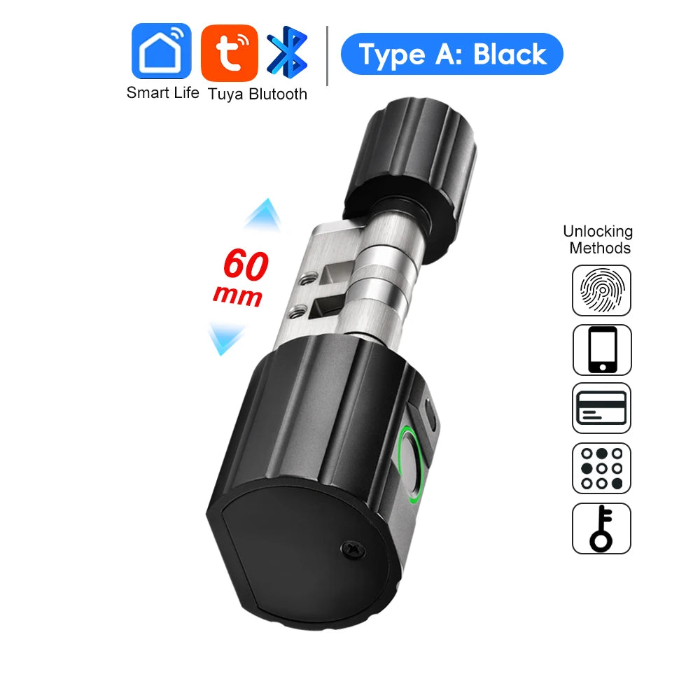 RAYKUBE L12 Tuya BLE Fingerprint Cylinder Electric Digital Door Lock With Waterproof Silicone Cover Password/Key/Tuya APP Unlock
