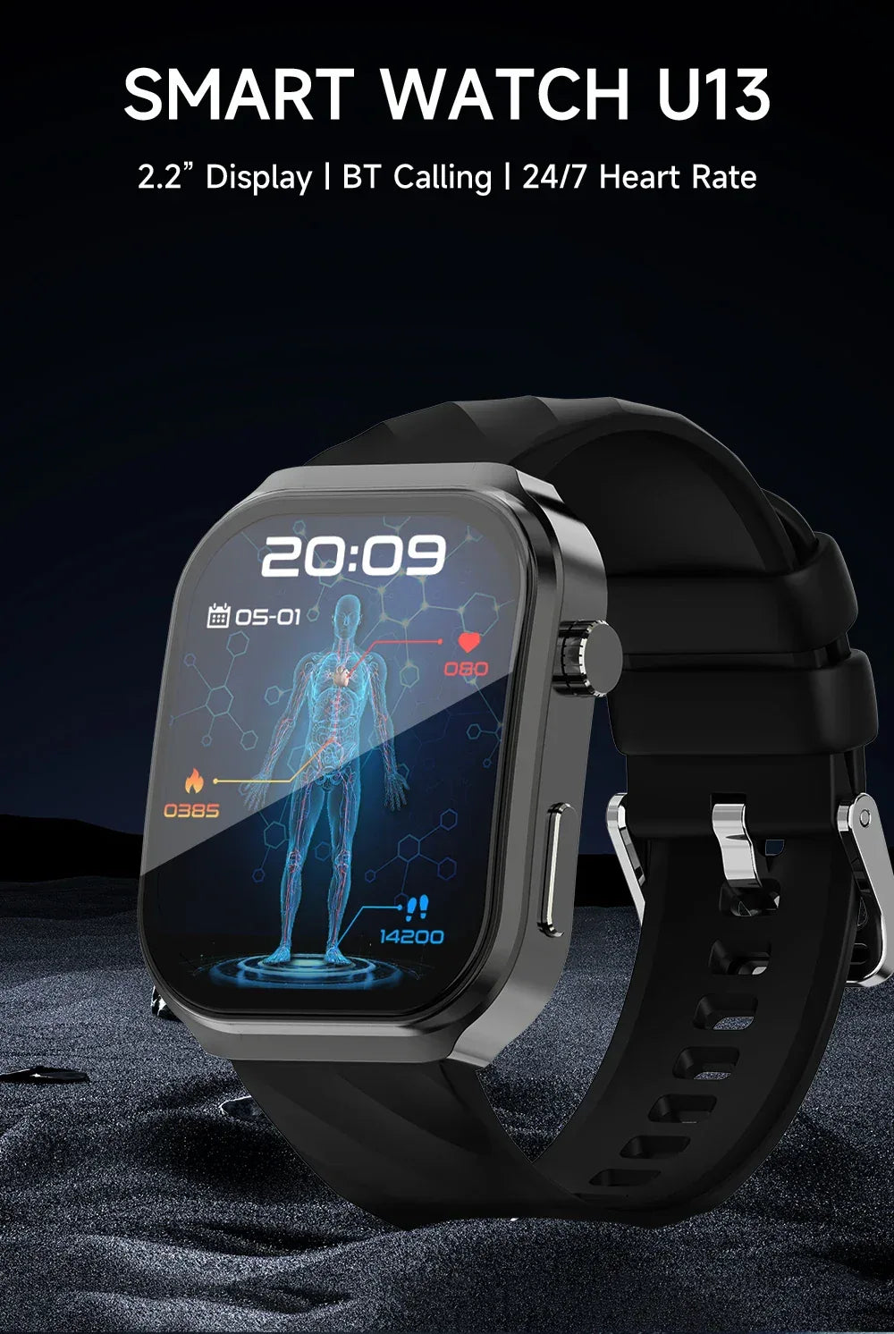 U13 Smartwatch with Body Temperature and Bluetooth Calling - Black Gold My Store