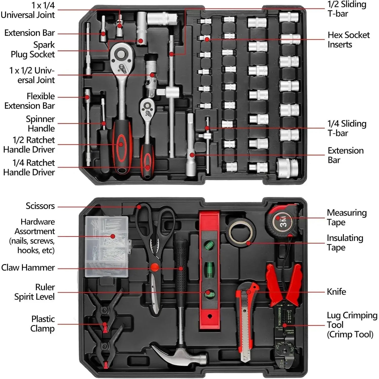 799-Piece Mechanical Tool Set in Rolling Toolbox, Socket Wrench Set with Hammer, Pliers, Screwdrivers for Home & Auto Repair