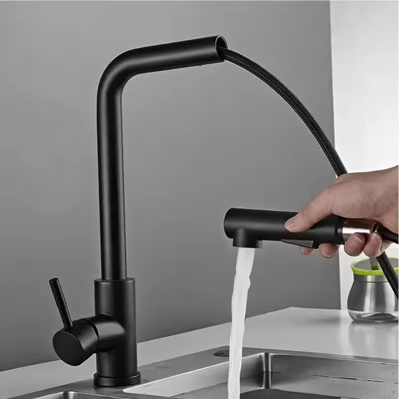 2 Modes Stream & Sprayer Matte Black Kitchen Faucet, Pull Out Sprayer Hot Cold Water Mixer Tap, Sink Faucet for Home Kitchen