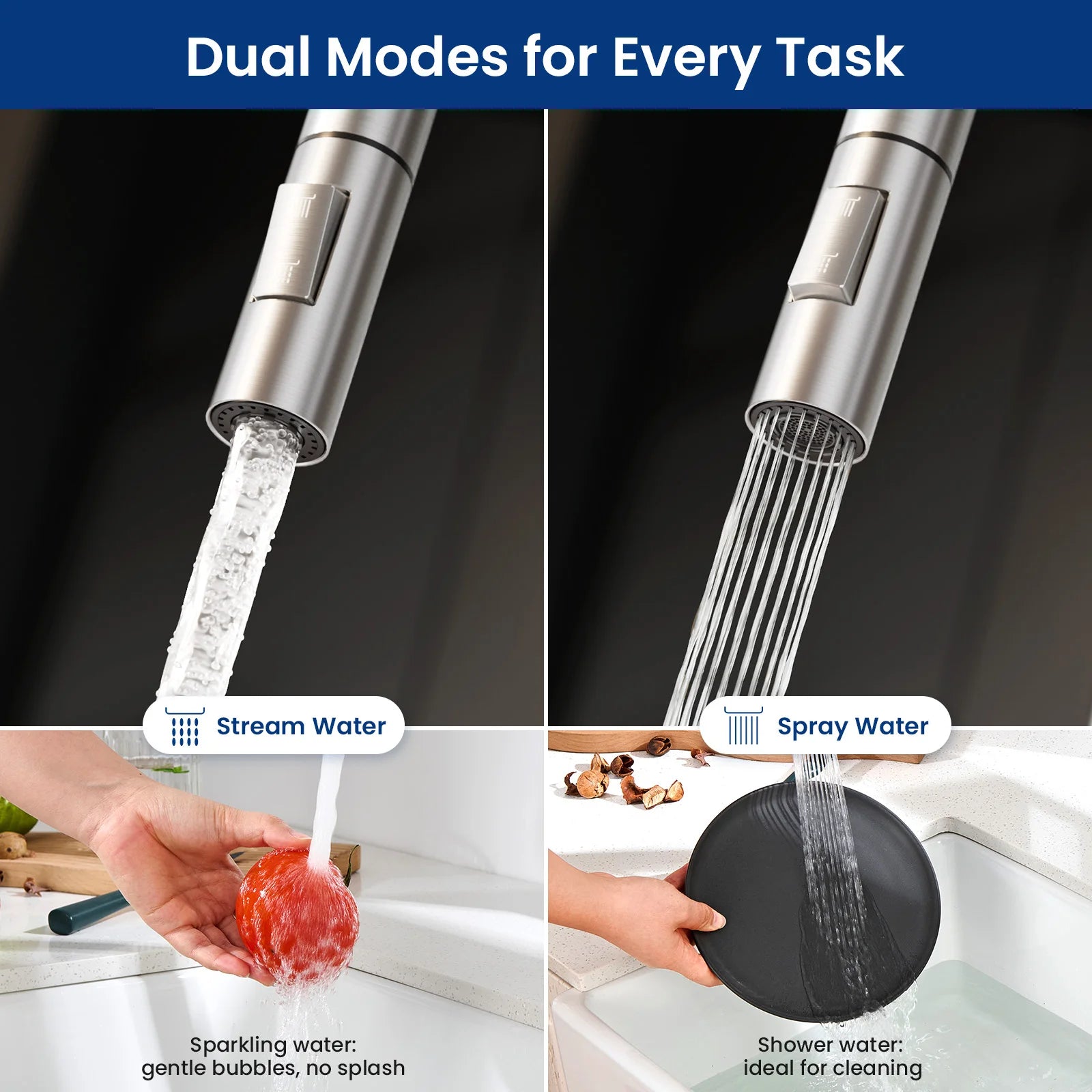 Kitchen Faucet Brushed, Screen Pull-Out Water Tap Kitchen 360 °   Rotatable, 2 Types of Spray Modes Cold Hot Water Stainless Steel 304, G3/8 Dvgw Single Handle Mixer, Sink Faucet Easy Installation