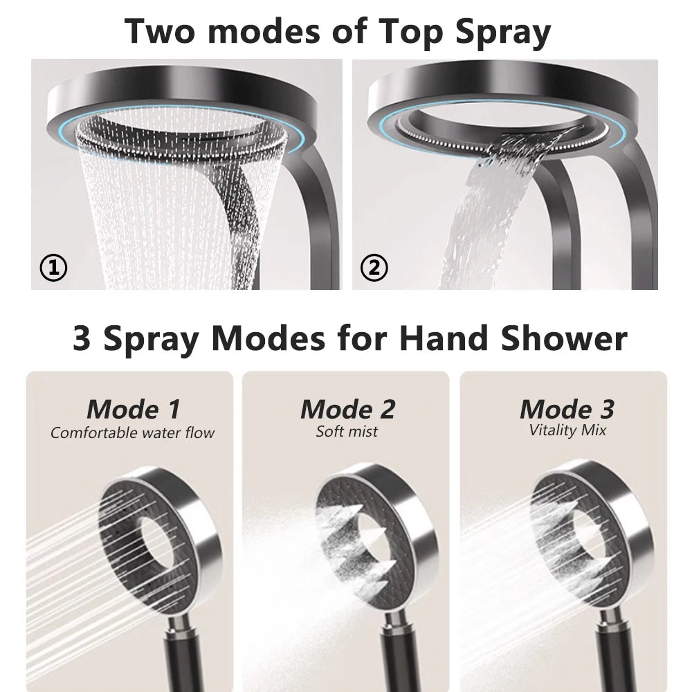 Wall Mounted Light Shower Faucet Panel LED Digital Display Shower Faucet Set Shower Screen Waterfall Bathroom Shower System Set