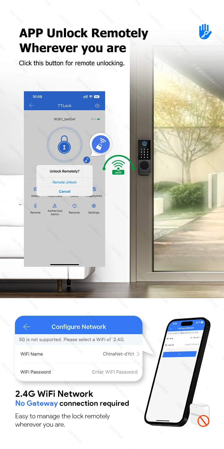 TTLock WIFI Version Double Side Fingerprint Waterproof Outdoor Gate Passcode Rfid Card Keyless Smart Door Lock
