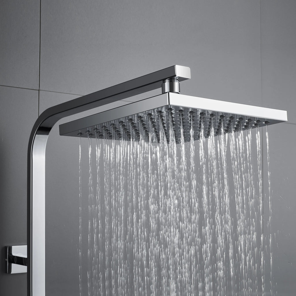 Shower column with thermostatic mixer tap, stainless steel square column, height 85-cm, geometric Minimalist style