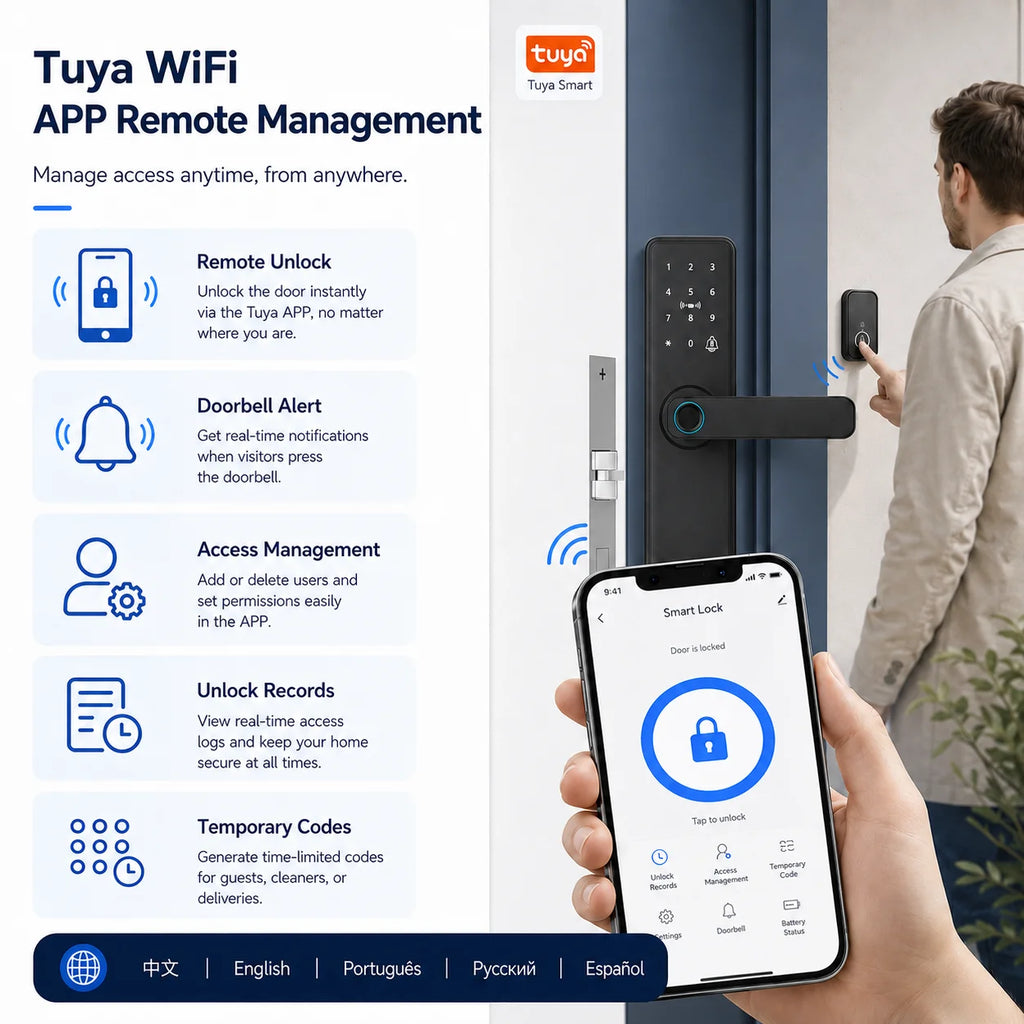 EU Warehouse Tuya Smart Fingerprint Door Lock APP Remote Unlock Password IC Card Key Temporary Code for Airbnb Home Office Fast Delivery