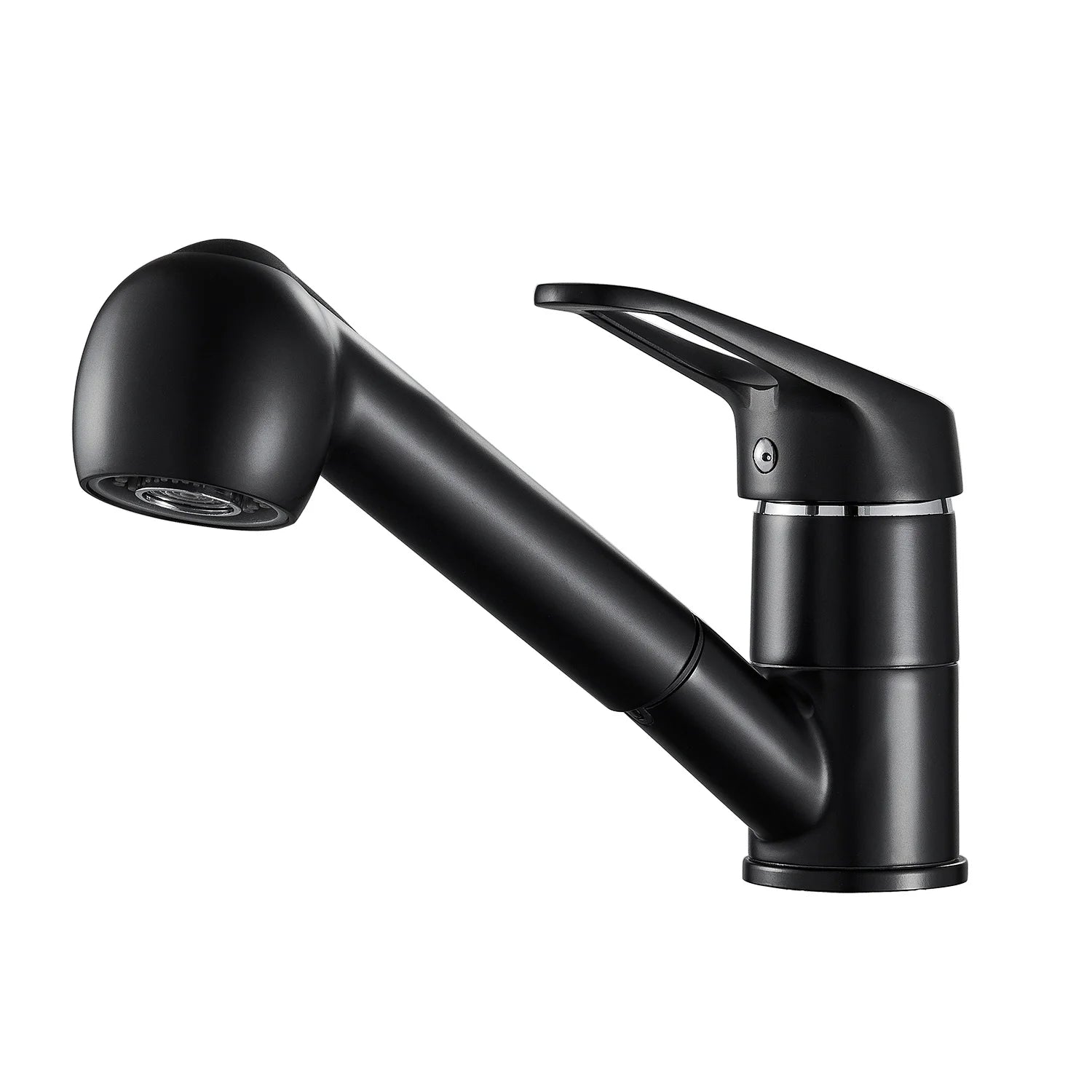 Kitchen Faucet Matte Black, Pull Out Kitchen Tap with 2 Modes Spray, Solid Brass, Deck Mounted 360° Swivel, Sink Mixer, Hot and Cold Water, KTW Certified 50cm Hose, Modern Design, G3/8 Standard