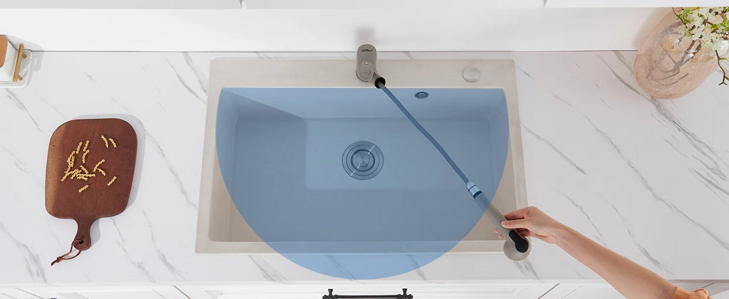 Kitchen Tap Grey, Pipe Shape Pull Out Kitchen Faucet 180 Swivel, 2 Modes Spray Hot Cold Water Mixer, Brass Body Drink Water Sink Mixer, Easy Install PEX Hose, Standard G3/8 Modern Home Laundry Deck Mounted Water Tap