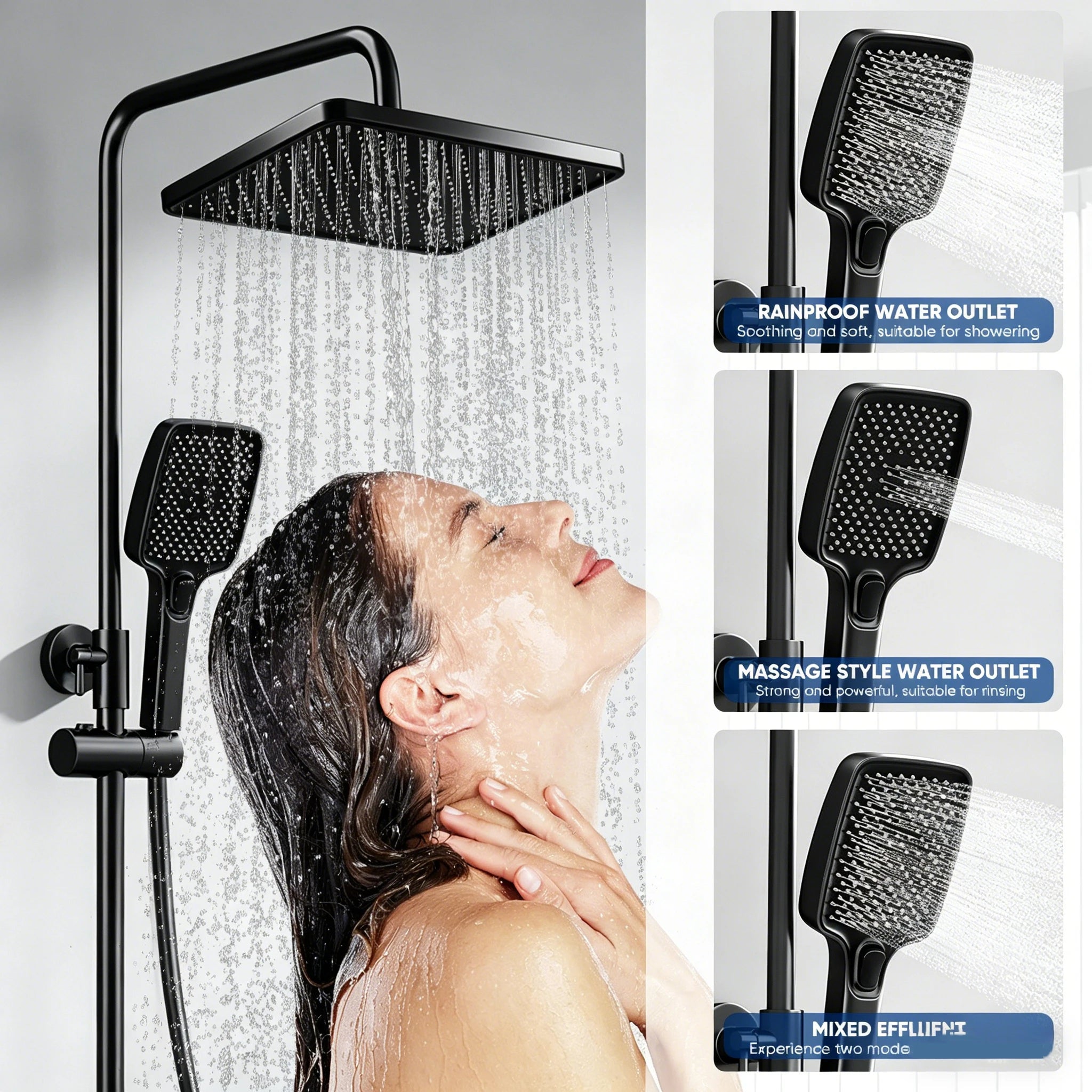 Bathroom Shower System Adjustable Temperature Black Tempered Glass Shower Set Digital Display Ambient Light Copper Mixer Shower