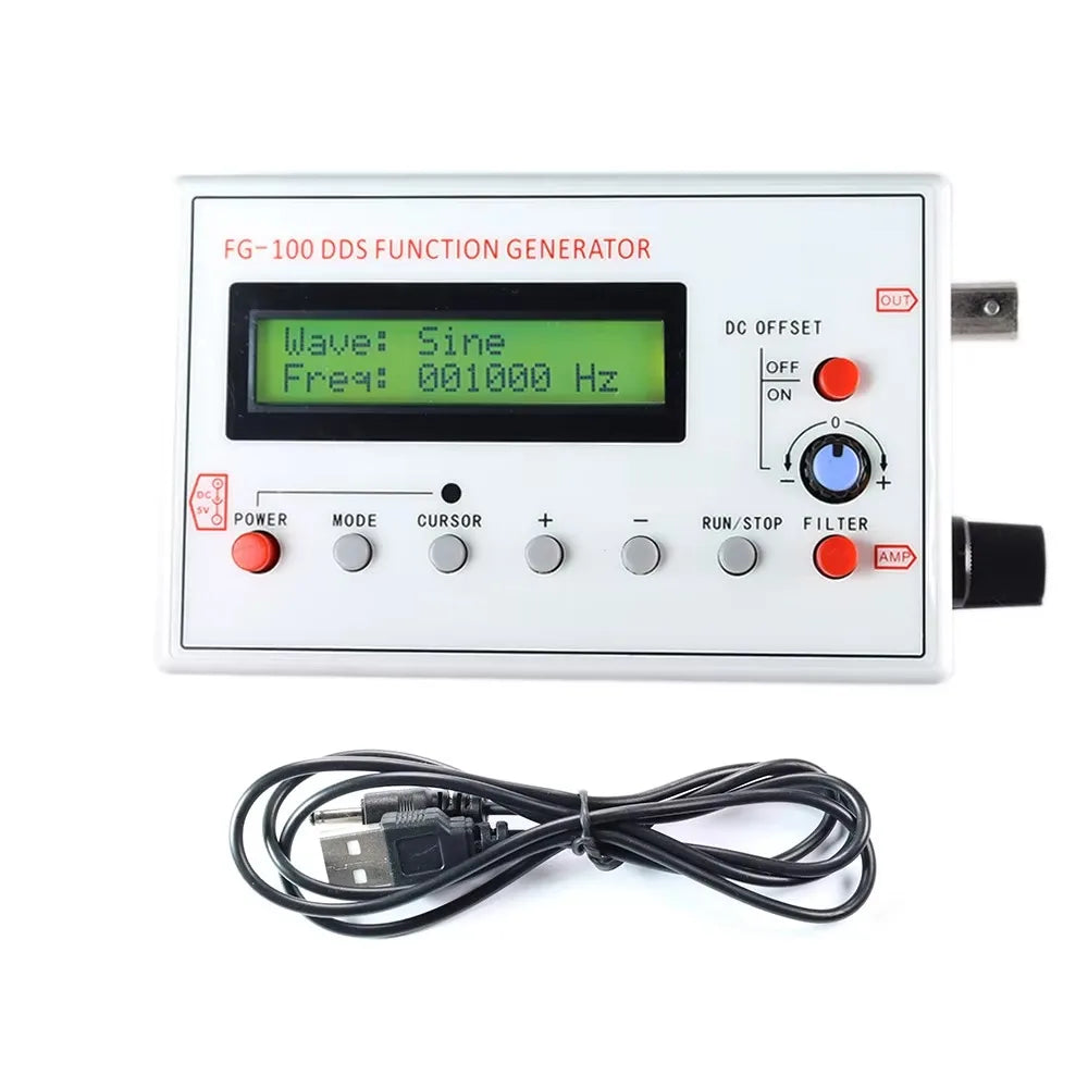 FG-100 DDS Function Signal Generator 1Hz-500kHz Sine Square Triangle Waveform Output USB 5V Powered Frequency Tester