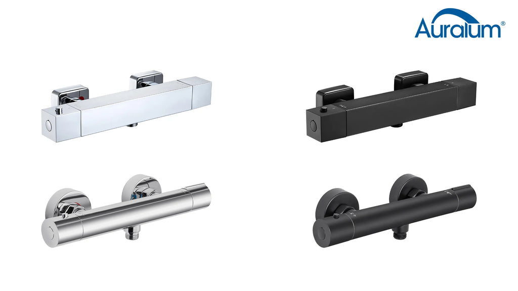 Thermostatic Shower Faucet, Square, Wall-mounted Mixer, Black Thermostatic Mixer, Automatic Thermostat Control, 38°C, G1/2