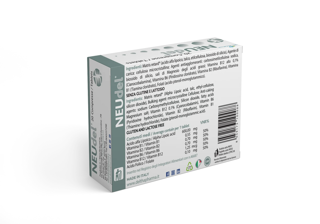 Deltha Pharma NEUdel 20 dietary supplement tablets with Alpha Lipoic Acid and B Vitamins by Tidesmit.