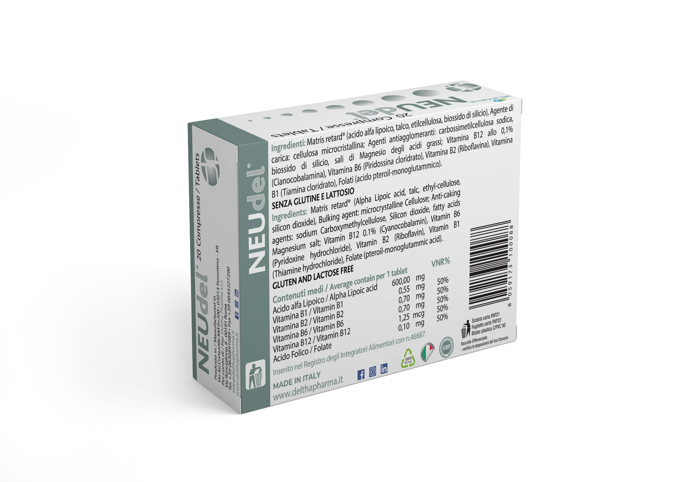 Deltha Pharma NEUdel 20 dietary supplement tablets with Alpha Lipoic Acid and B Vitamins by Tidesmit.