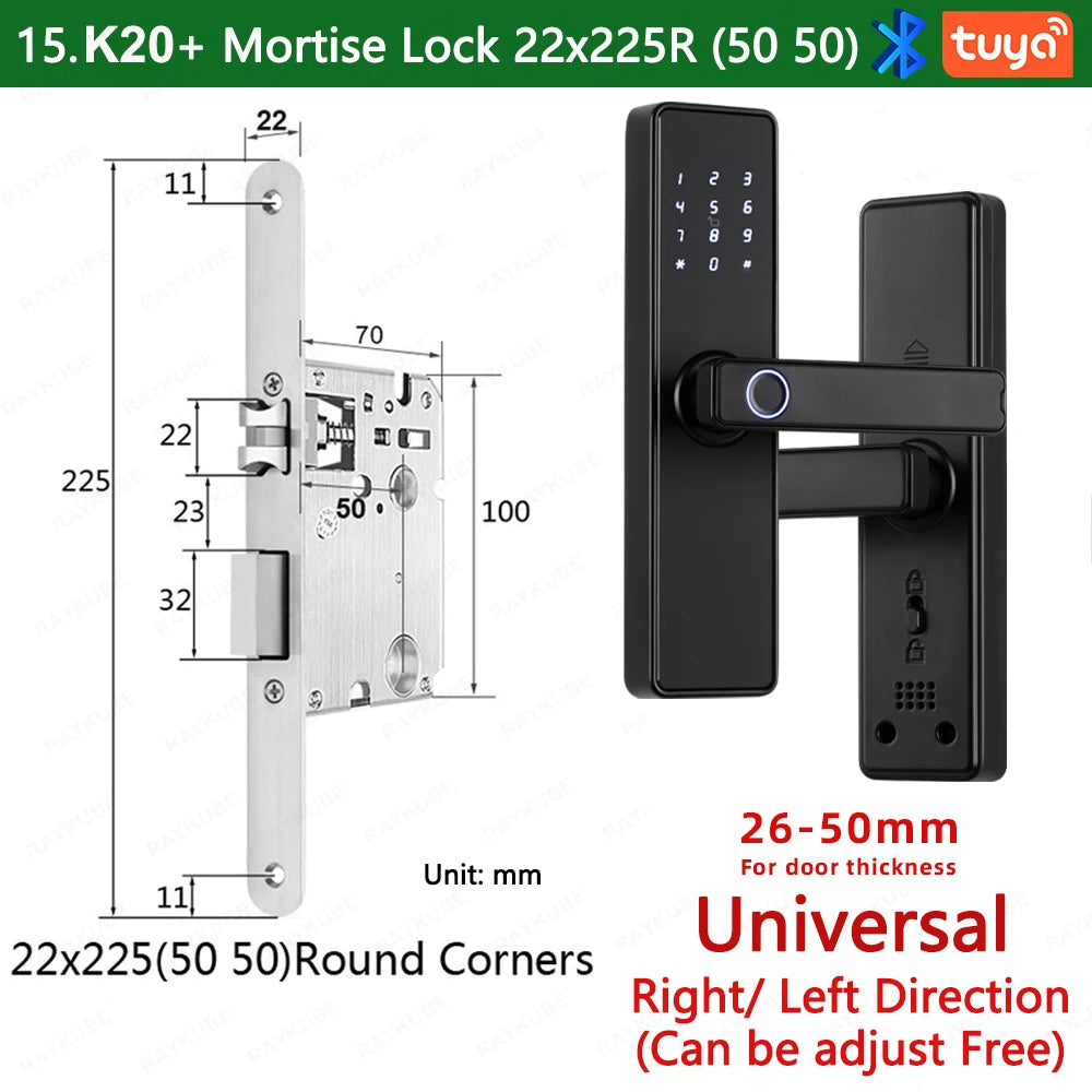 RAYKUBE K20 9-language Biometric Fingerprint Door Lock Electronic Door Lock with  Tuya APP/IC Card/Password/ Key Unlock