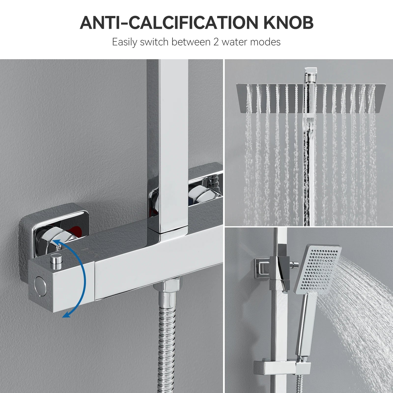 Auralum Thermostatic Shower Column, Stainless Steel with Brass Faucet, 12 inch Large Head Shower, 0.8-1.24 m, Shower System, Chrome, Square