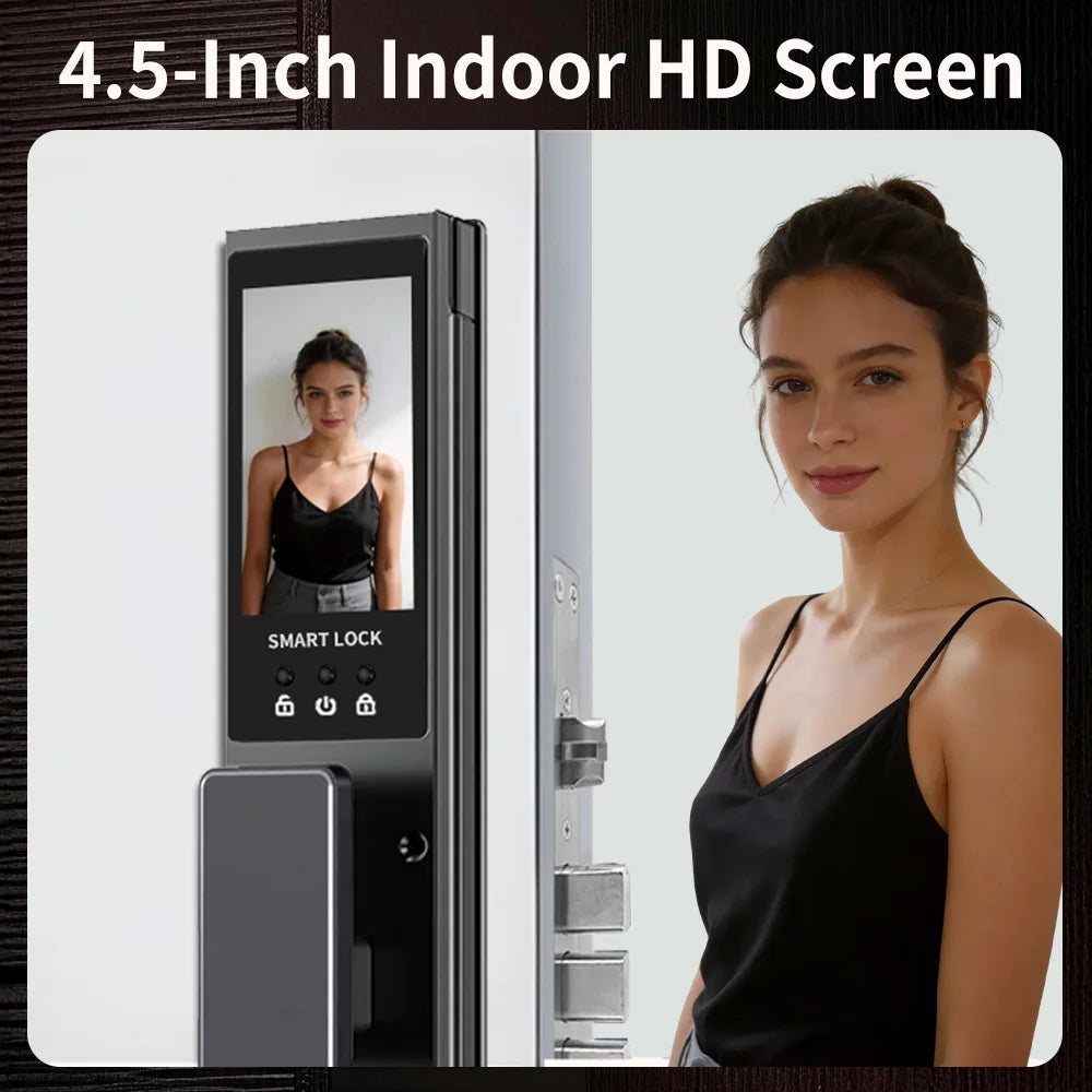 Tuya App Face Recognition Smart Door Lock with WiFi, Camera, and Voice Intercom