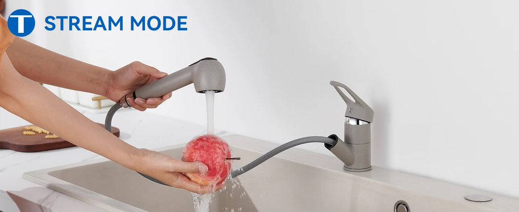 Kitchen Tap Grey, Pipe Shape Pull Out Kitchen Faucet 180 Swivel, 2 Modes Spray Hot Cold Water Mixer, Brass Body Drink Water Sink Mixer, Easy Install PEX Hose, Standard G3/8 Modern Home Laundry Deck Mounted Water Tap
