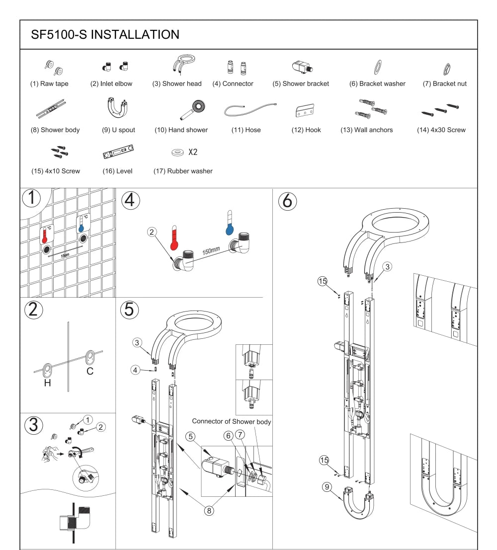 Wall Mounted Light Shower Faucet Panel LED Digital Display Shower Faucet Set Shower Screen Waterfall Bathroom Shower System Set