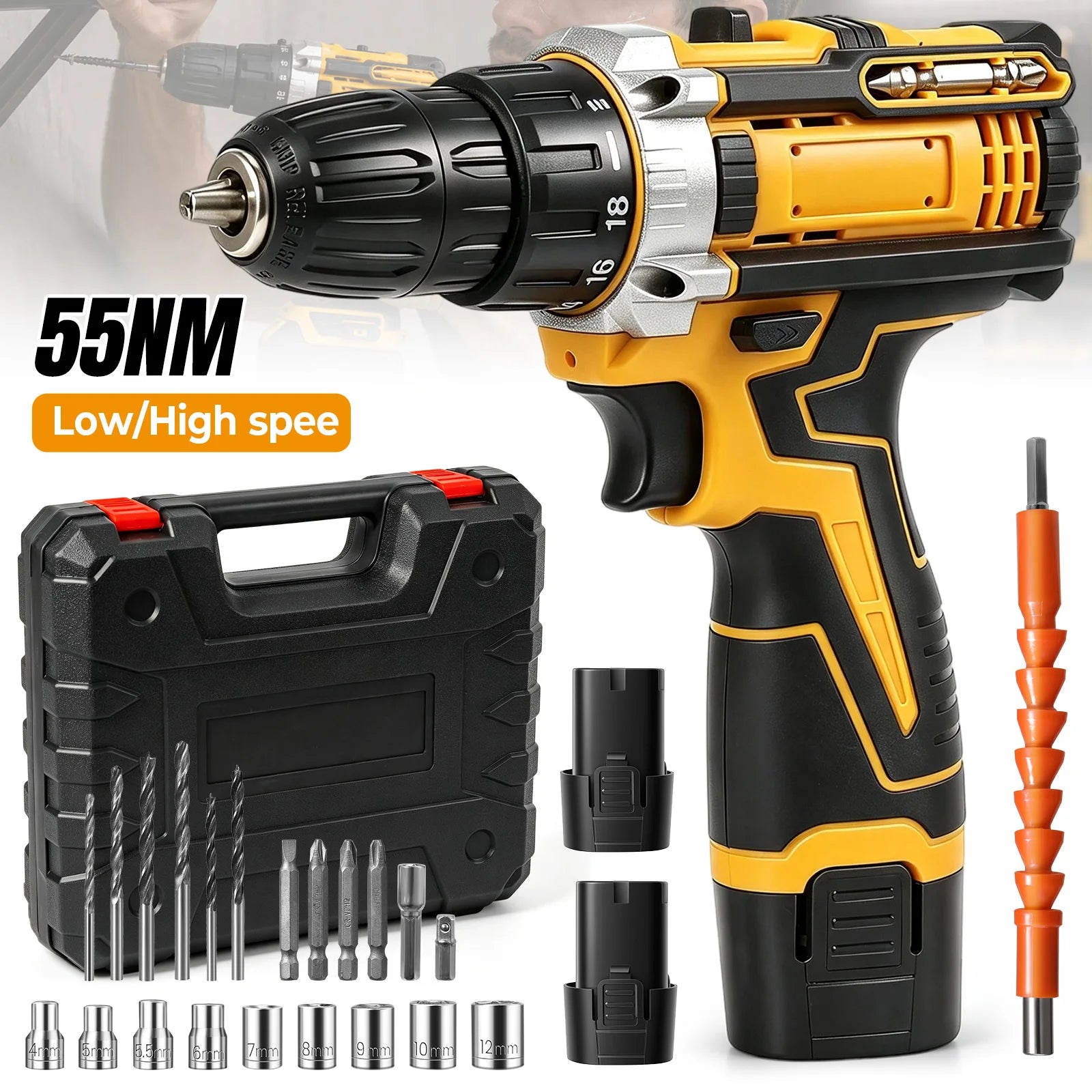 50N.m Powerful Torque Cordless Electric Drill Screwdriver 2 In 1 Multifunctional Design Lightweight Portable Hand Drill Power Tool Set with Dual Batteries
