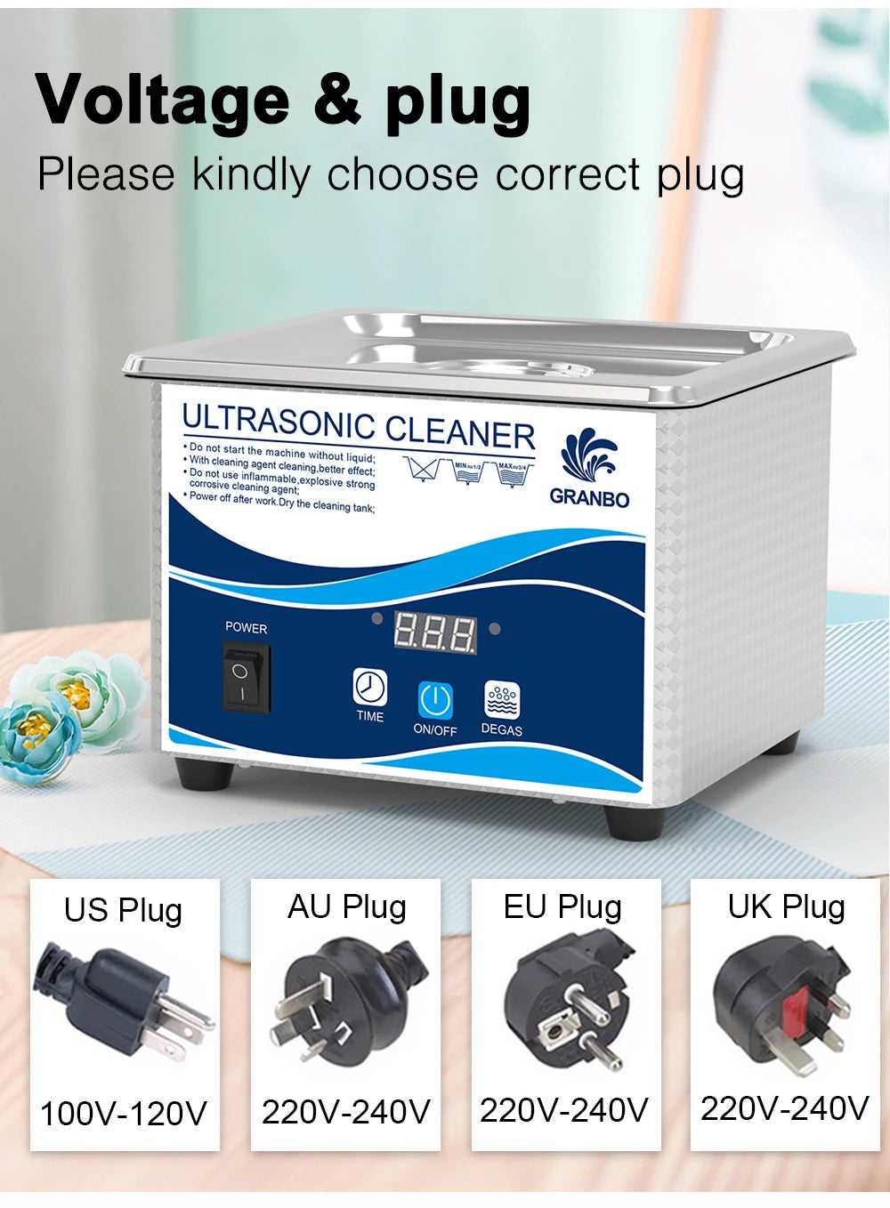 Tidesmit 1L ultrasonic cleaner rear view showing digital timer and degassing function for jewelry and shaver parts
