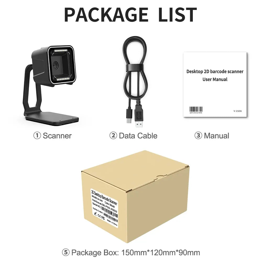 Desktop Omnidirectional Barcode Scanner 1D 2D QR Code Reader Flatbed Automatic Supermarket Barcode Scanner